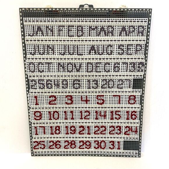 Vintage Handmade Latch Hook Calendar Wall‑Hanging — Unique Art - Picture 2 of 2